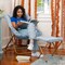 Flash Furniture Archer 28-in Oversized Folding Saucer Chair w/Folding Ottoman, Dusty Aqua Faux Fur/Soft Gold Frame FV-FSC-027-FR-DTAQ-SGD-GG - alternate 9
